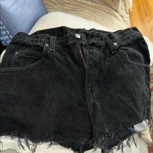 Wangler Distressed Black Jean Shorts with Raw Hem